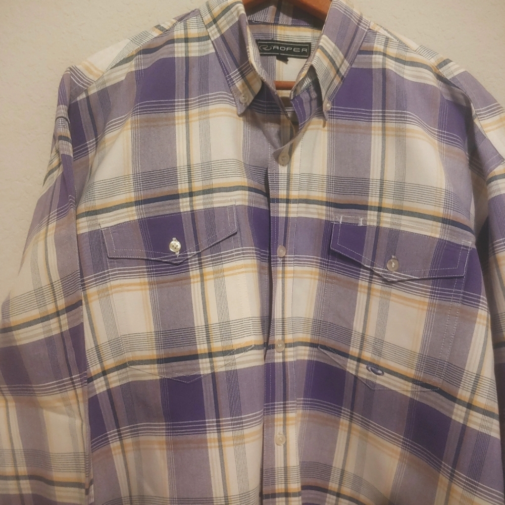 Roper Long Sleeve Shirt Button Down Purple Plaid Western Rodeo Men's Size L